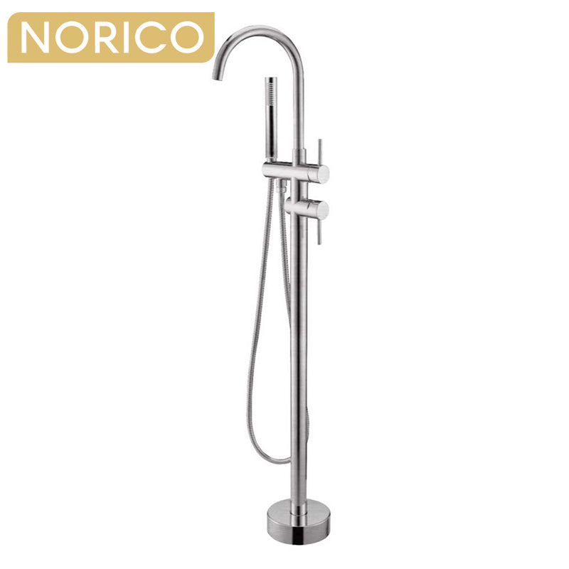 Norico Pentro Round Brushed Nickel Freestanding Bath Mixer With Hand h ...