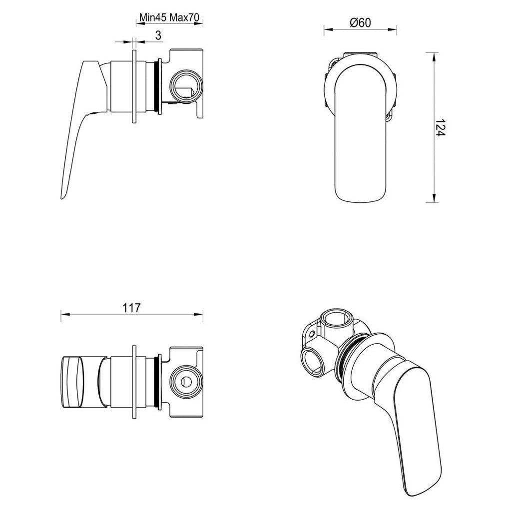 Kaza Shower Mixer - Round Plate - TRIM KIT ONLY
