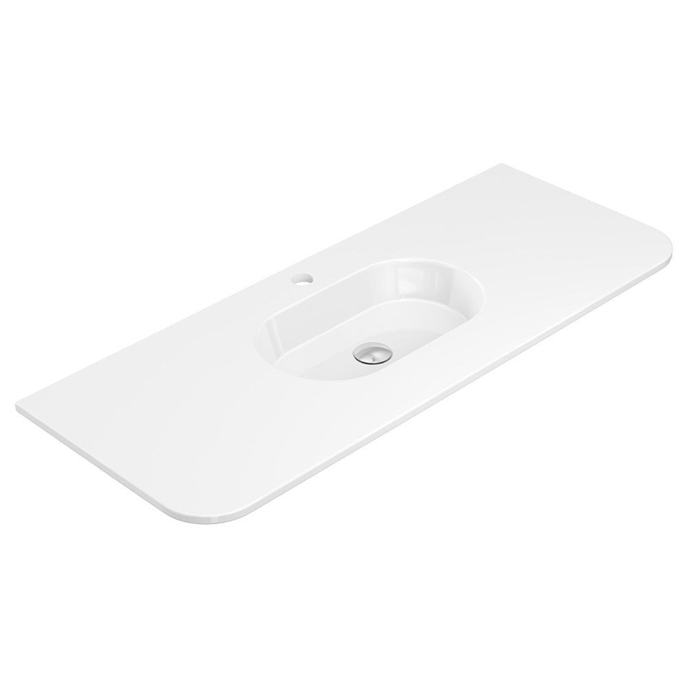 Lola Curved Ceramic Basin Top 1200mm - Gloss White - 1 Tap Hole