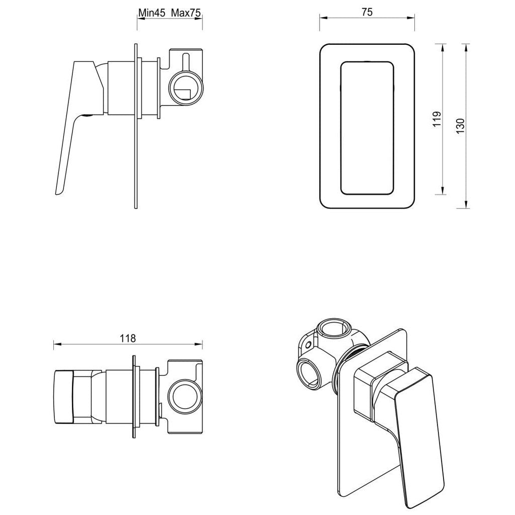 Tiago Shower Mixer - TRIM KIT ONLY