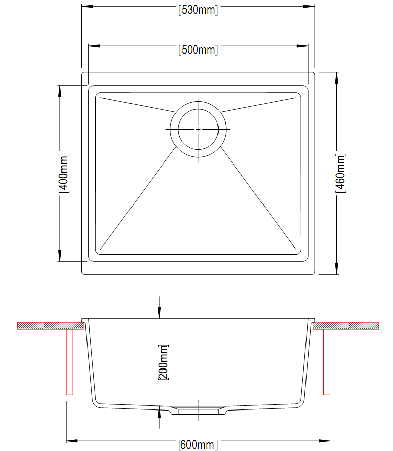 530 x 460 x 200mm Carysil Enigma 100S Single Bowl Granite Kitchen/Laundry Sink Top/Flush/Under Mount